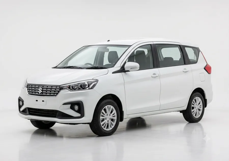 white Maruti Suzuki Ertiga MPV, front view, for Kerala taxi and tour hire